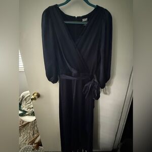DKNY Navy Faux Wrap Gown
